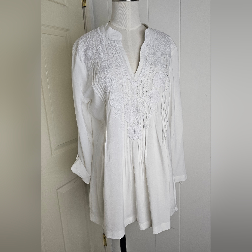 Lilly Pulitzer White Embroidered Tunic Floral Embroidered Rayon Sz M
